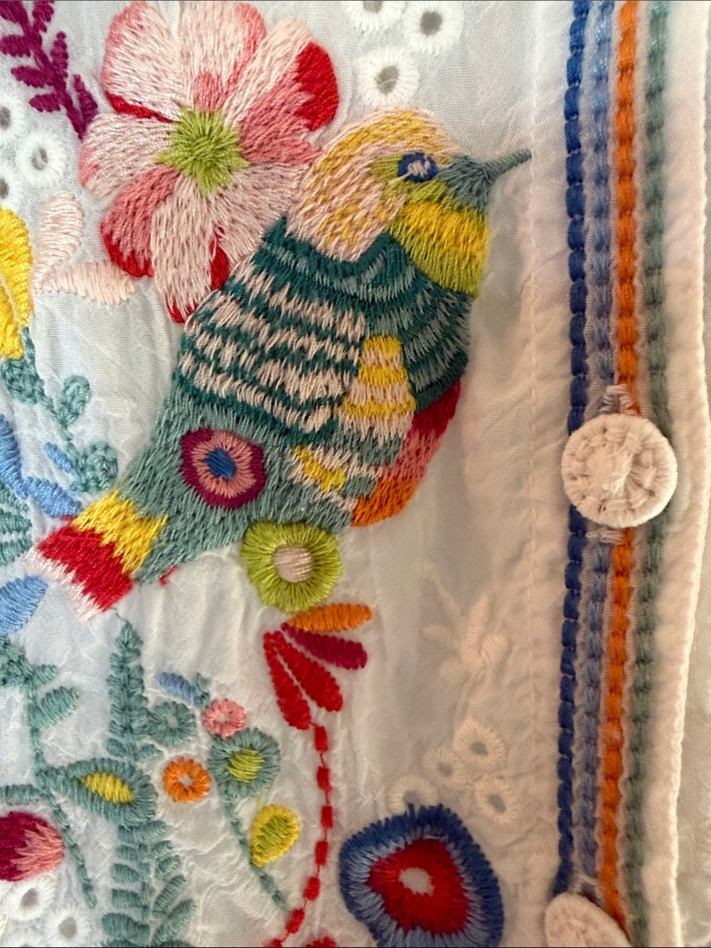 Johnny Was White Eyelet Tunic with Multicolor Floral Embroidery - Picture 8 of 10